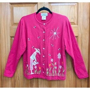 Mandel Bay Women Medium Jacket Cardigan Embroidered Applique Long Sleeves